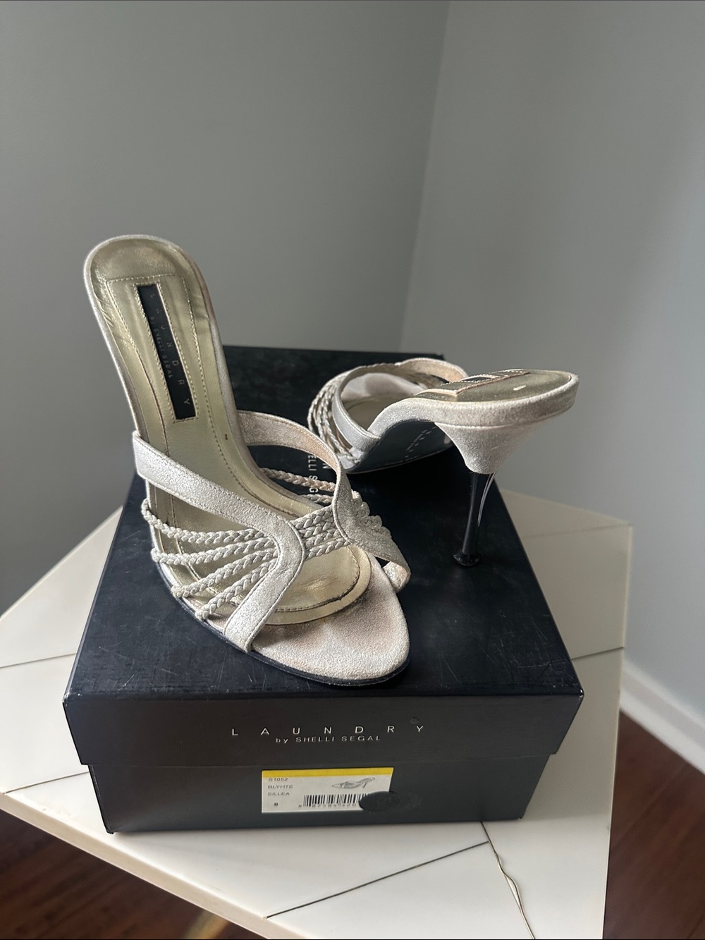 Laundry By Shelli Segal Metallic Silver Open-Toe Strappy Heels